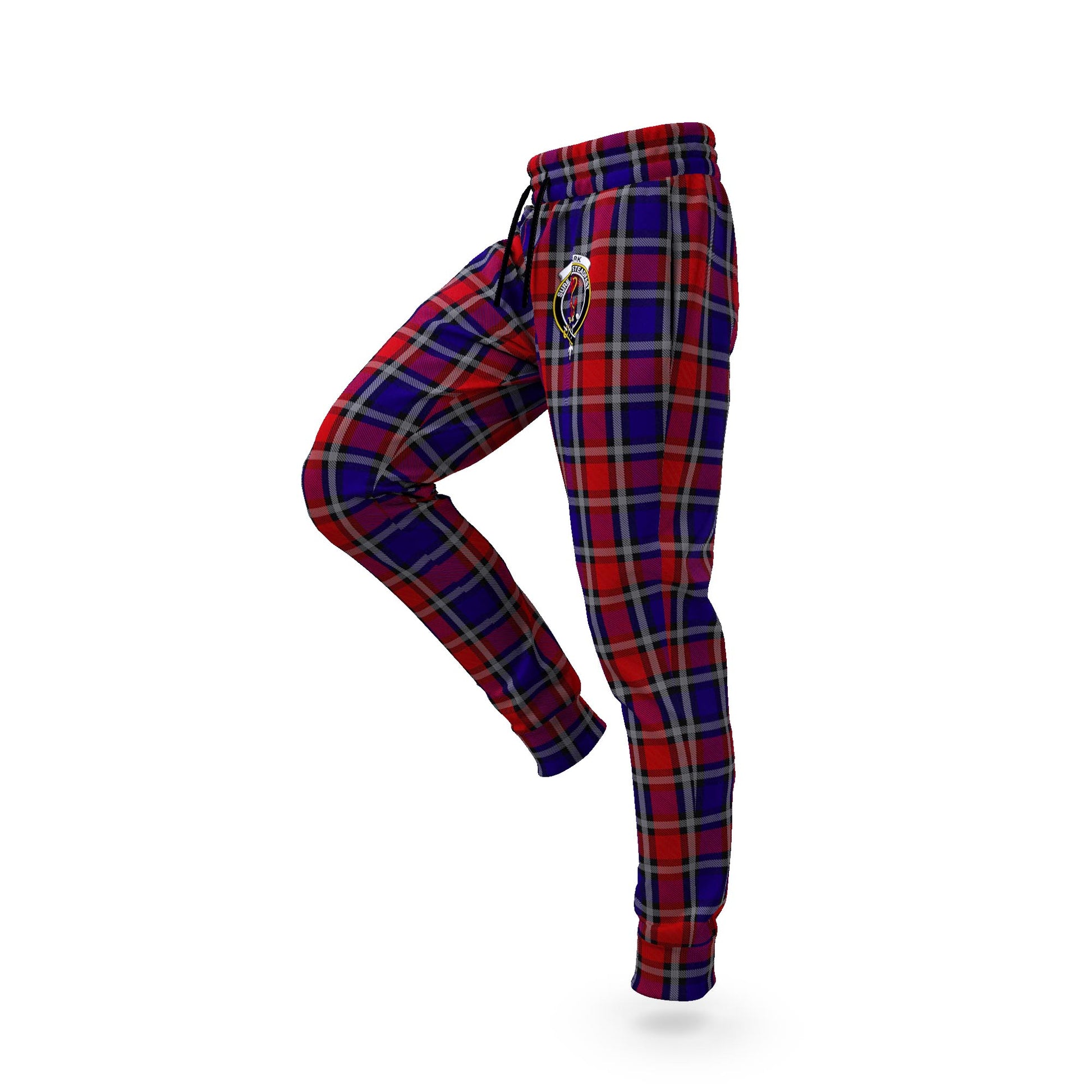 Clark Red Tartan Joggers Pants with Family Crest S - Tartan Vibes Clothing