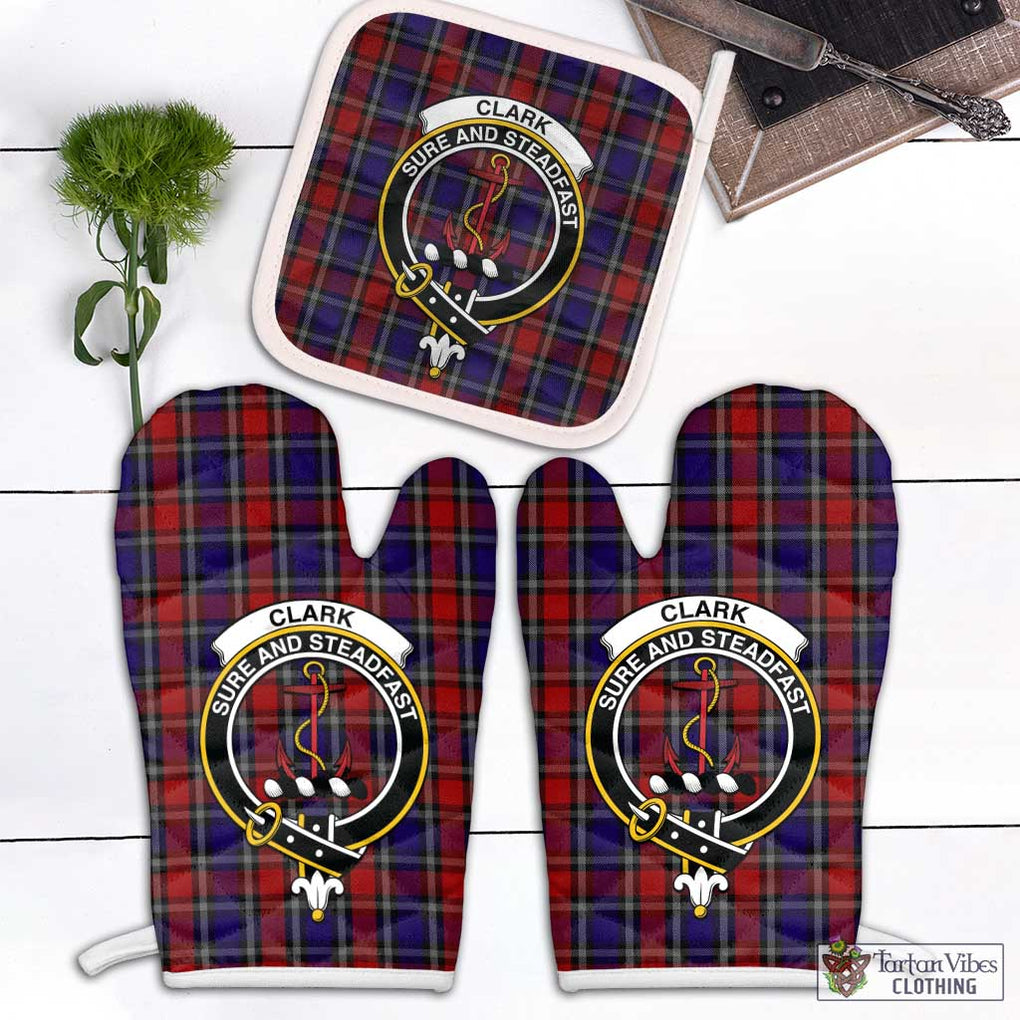 Clark Red Tartan Combo Oven Mitt & Pot-Holder with Family Crest Combo 1 Oven Mitt & 1 Pot-Holder White - Tartan Vibes Clothing