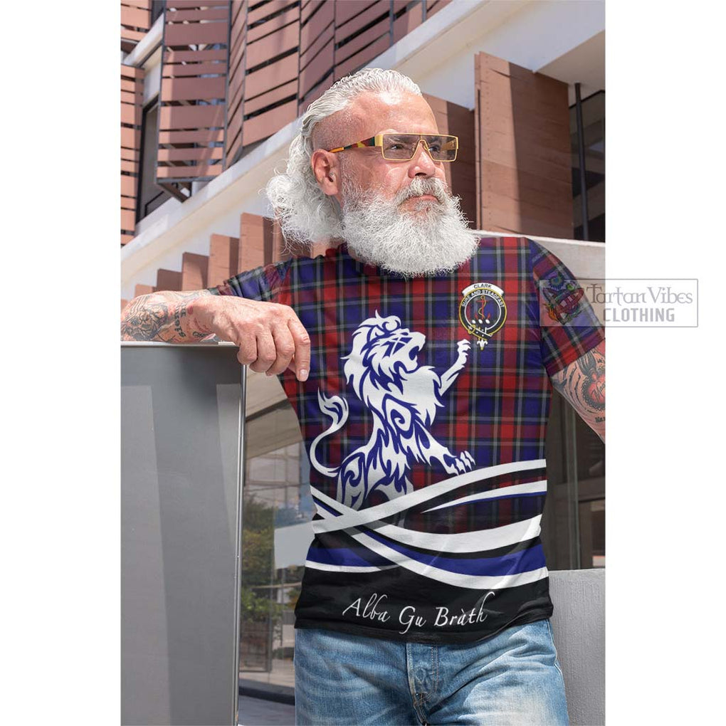 Tartan Vibes Clothing Clark Red Tartan Cotton T-shirt with Alba Gu Brath Regal Lion Emblem