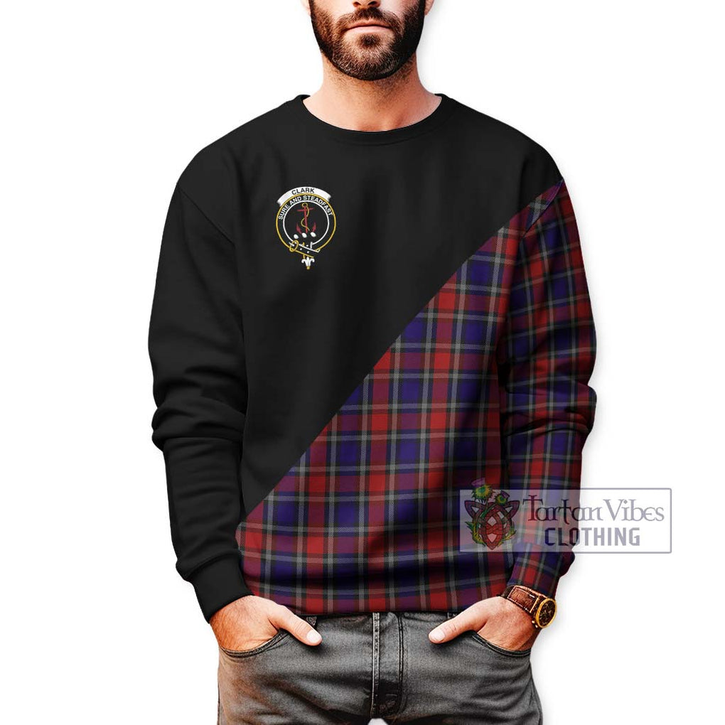 Clark Red Tartan Sweatshirt with Family Crest and Military Logo Style Unisex - Tartanvibesclothing Shop