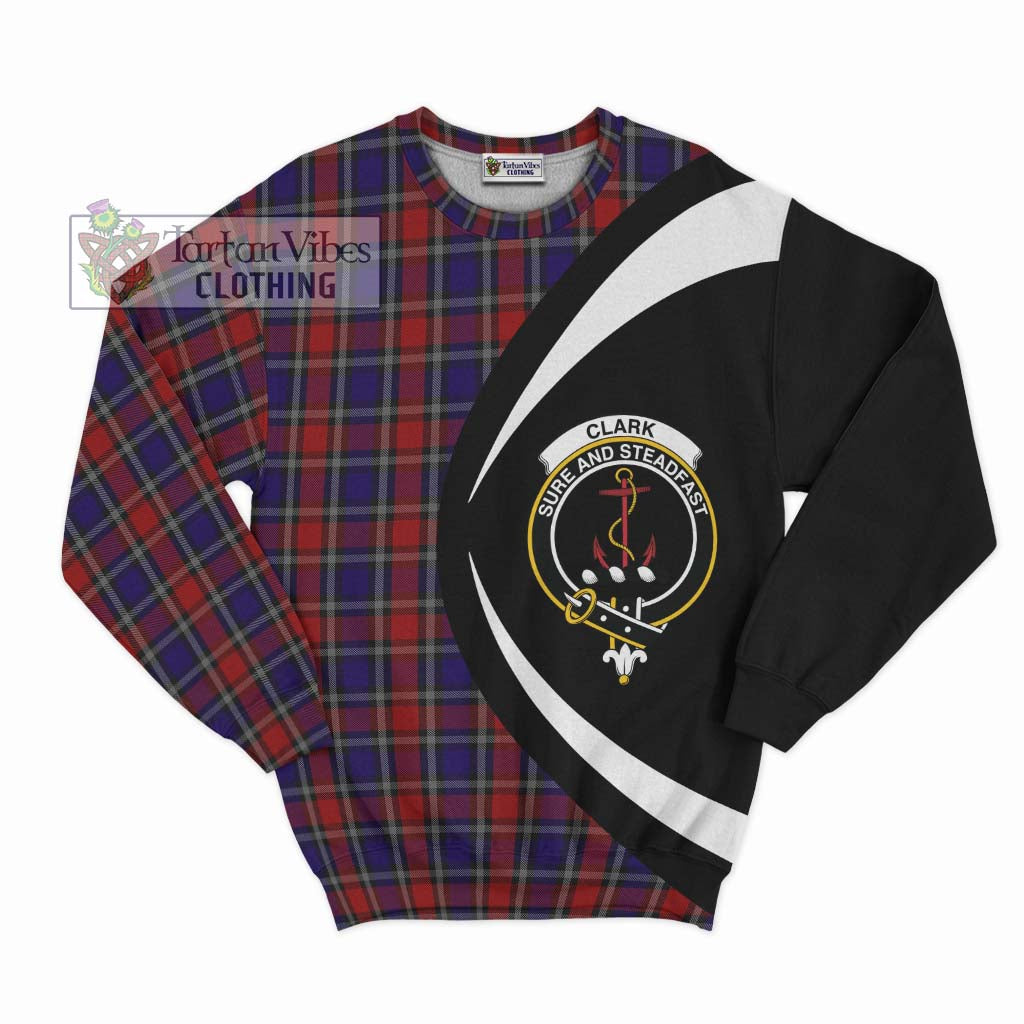 Clark Red Tartan Sweatshirt with Family Crest Circle Style Unisex - Tartan Vibes Clothing