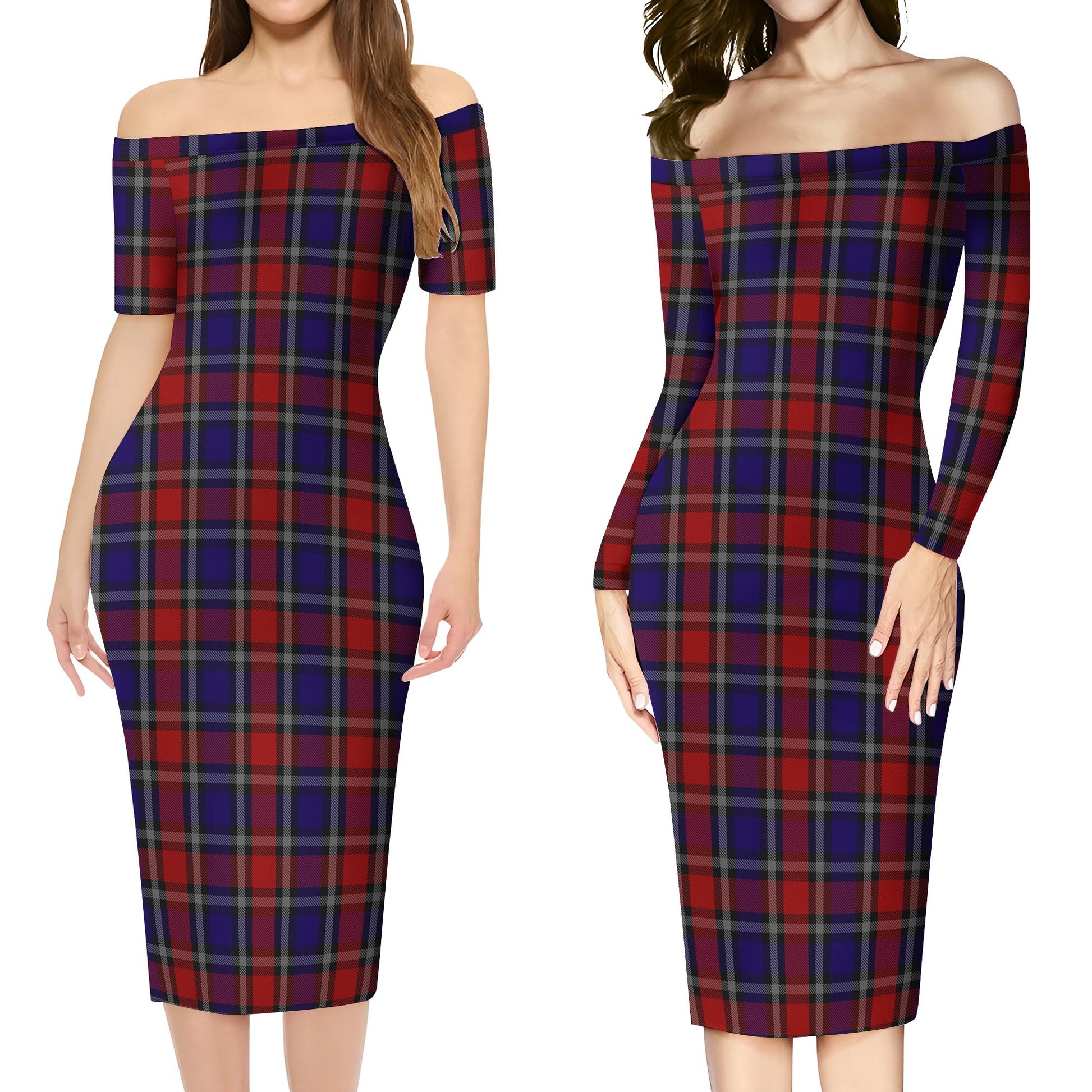 Clark Red Tartan Off Shoulder Lady Dress Women's Dress - Tartanvibesclothing