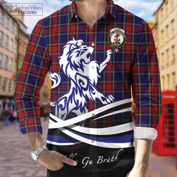 Clark Red Tartan Long Sleeve Button Up Shirt with Alba Gu Brath Regal Lion Emblem