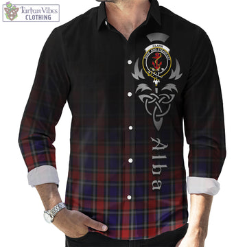 Clark Red Tartan Long Sleeve Button Up Featuring Alba Gu Brath Family Crest Celtic Inspired