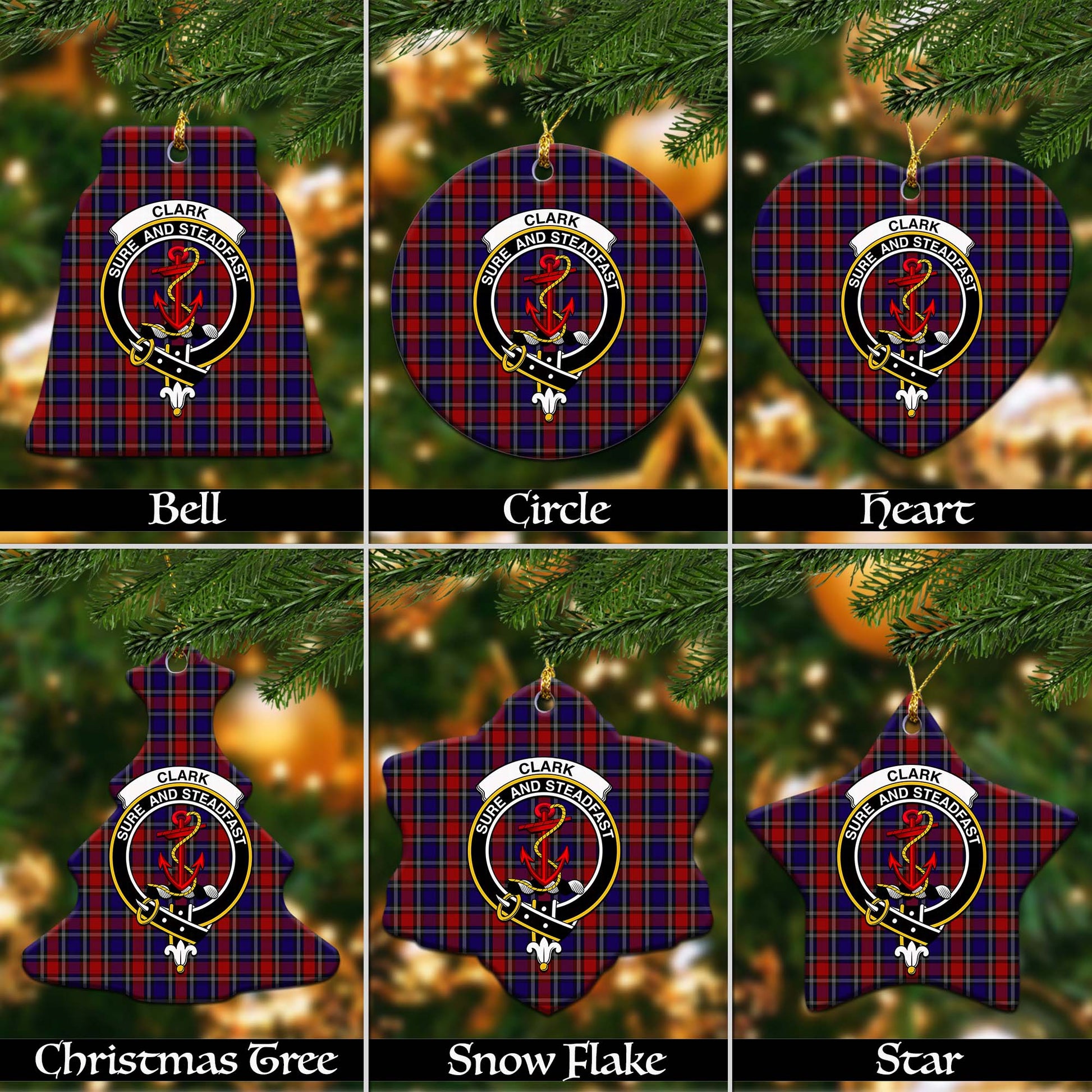 Clark Red Tartan Christmas Ornaments with Family Crest Ceramic Bell Pack 1: ornament * 1 piece - Tartanvibesclothing