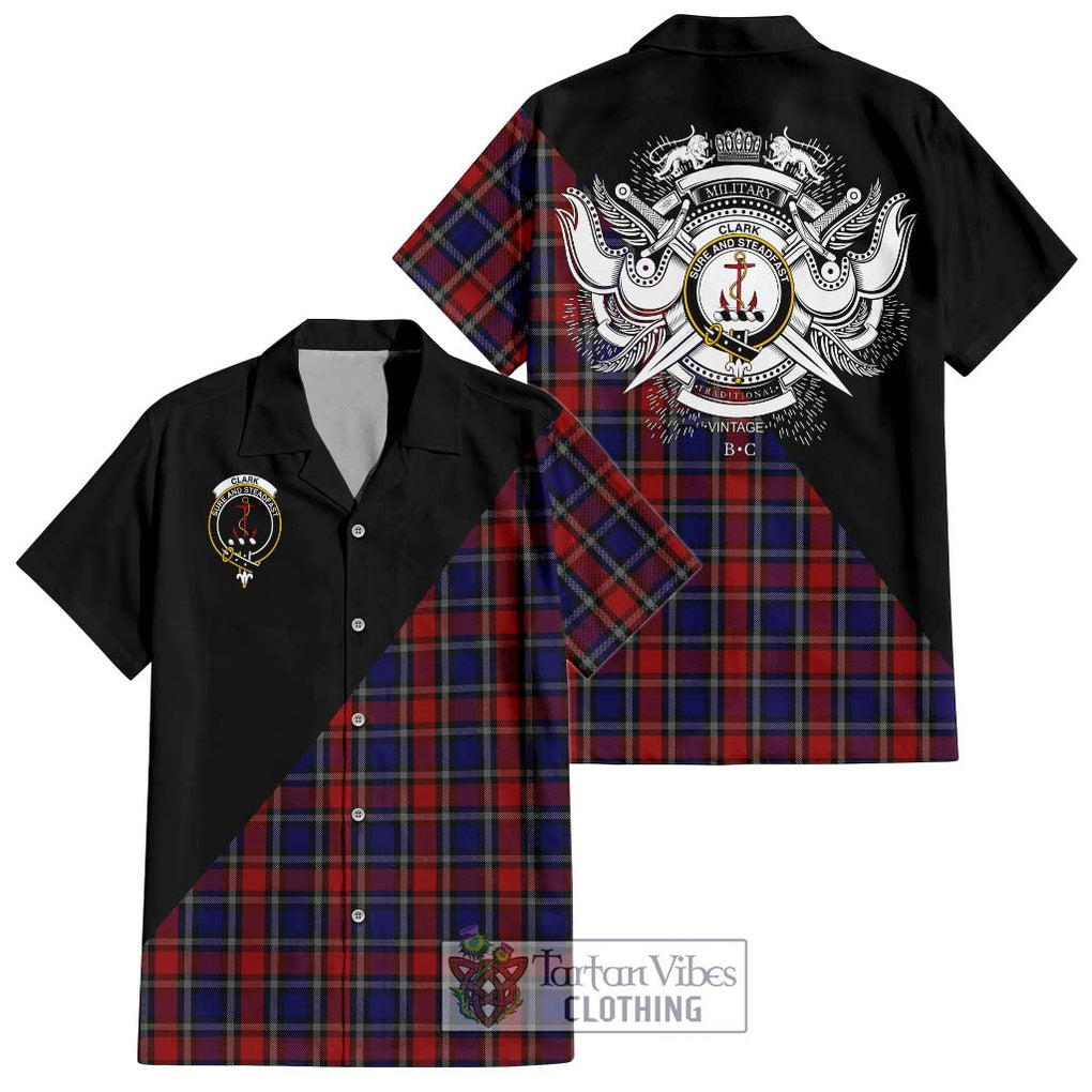 Clark Red Tartan Short Sleeve Button Shirt with Family Crest and Military Logo Style Kid - Tartanvibesclothing Shop