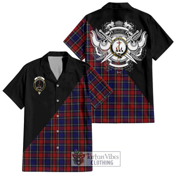 Clark Red Tartan Short Sleeve Button Shirt with Family Crest and Military Logo Style