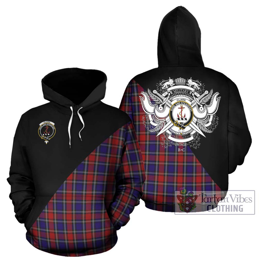 Clark Red Tartan Hoodie with Family Crest and Military Logo Style Zip Hoodie - Tartanvibesclothing Shop