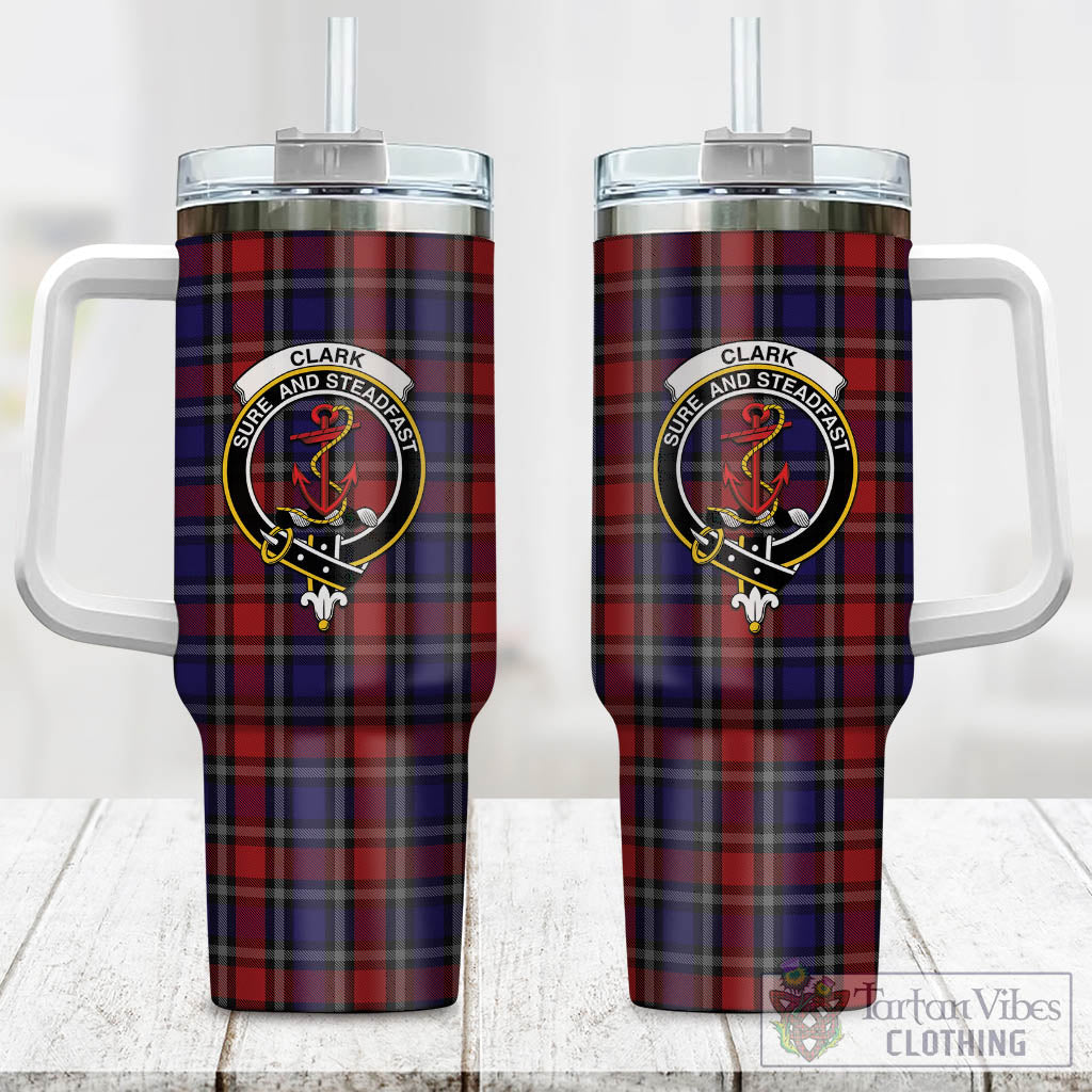 Tartan Vibes Clothing Clark Red Tartan and Family Crest Tumbler with Handle