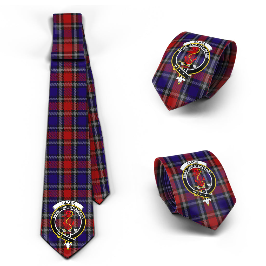 Clark Red Tartan Classic Necktie with Family Crest Necktie One Size - Tartan Vibes Clothing