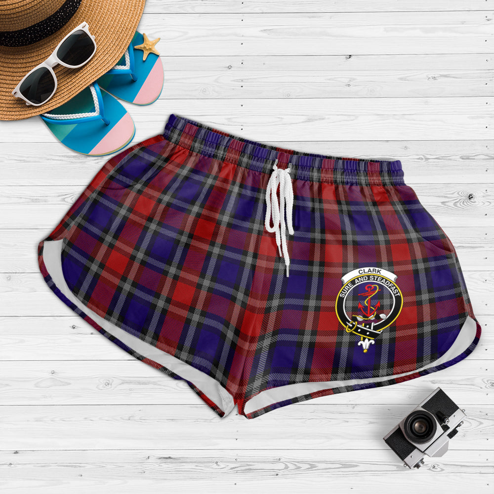 clark-red-tartan-womens-shorts-with-family-crest