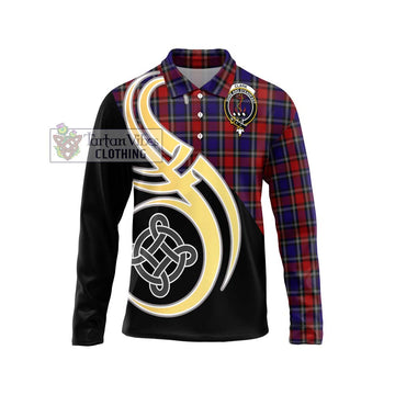 Clark Red Tartan Long Sleeve Polo Shirt with Family Crest and Celtic Symbol Style