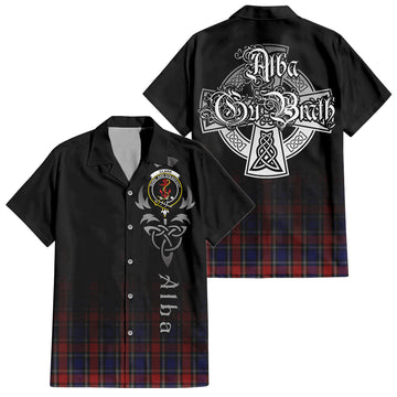 Clark Red Tartan Short Sleeve Button Up Shirt Featuring Alba Gu Brath Family Crest Celtic Inspired