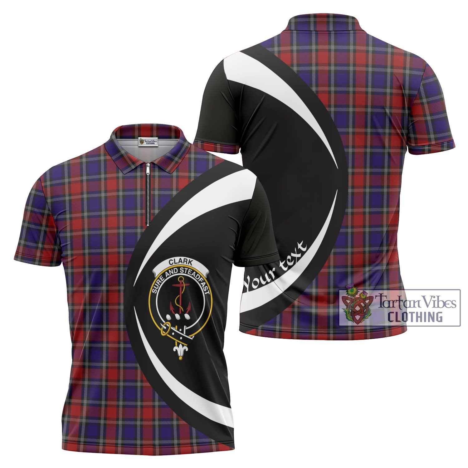 Tartan Vibes Clothing Clark Red Tartan Zipper Polo Shirt with Family Crest Circle Style