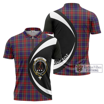 Clark Red Tartan Zipper Polo Shirt with Family Crest Circle Style