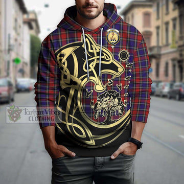 Clark Red Tartan Hoodie with Family Crest Celtic Wolf Style