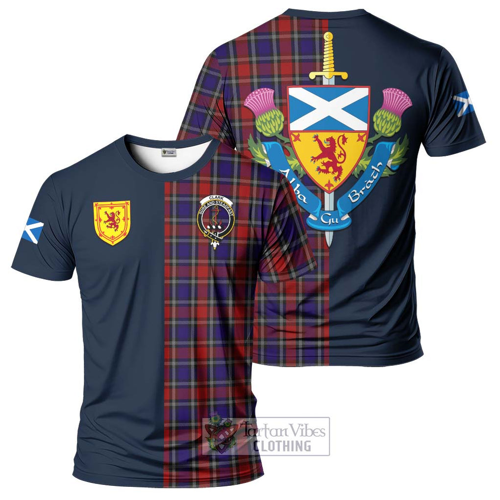 Tartan Vibes Clothing Clark Red Tartan T-Shirt Alba with Scottish Lion Royal Arm Half Style