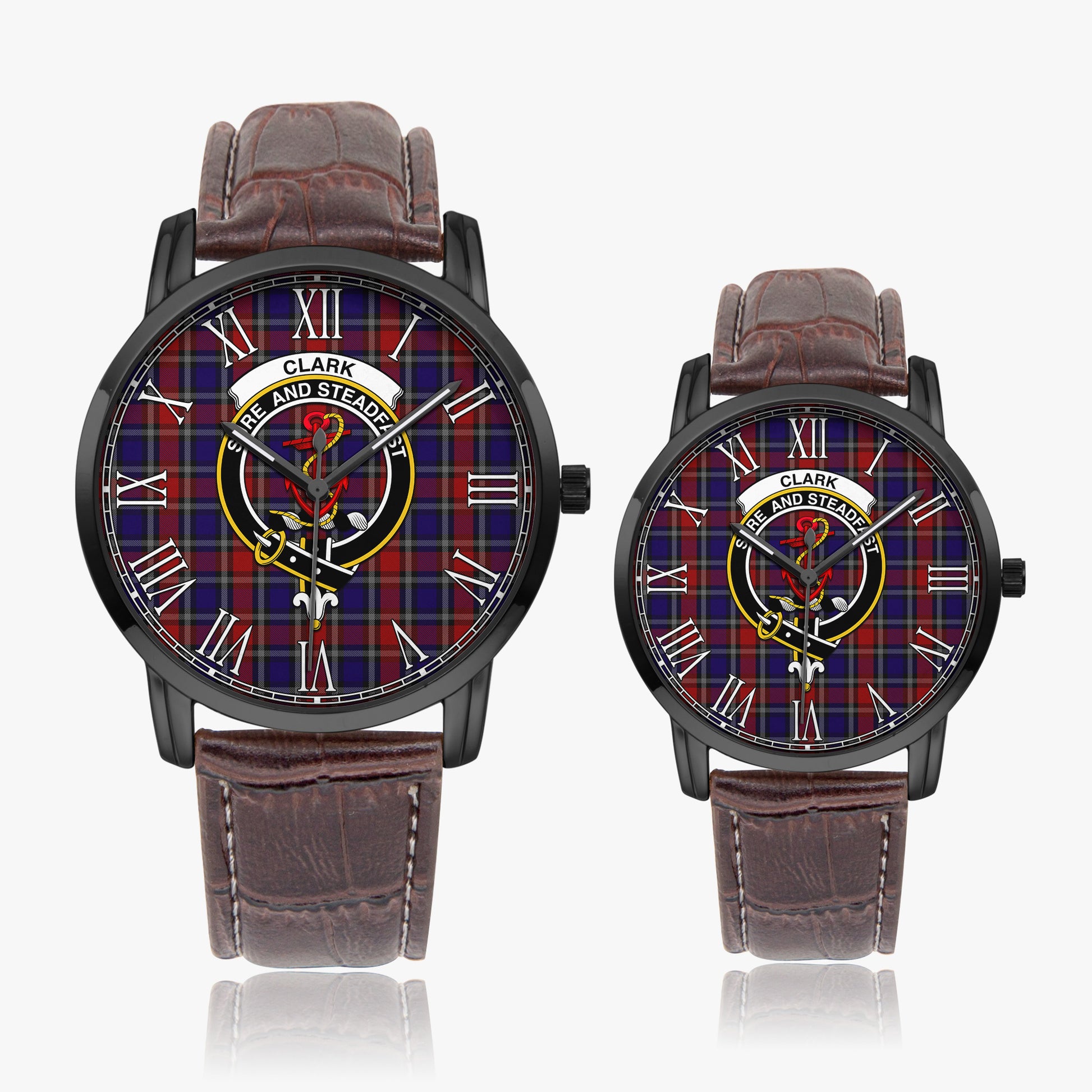 Clark Red Tartan Family Crest Leather Strap Quartz Watch - Tartanvibesclothing