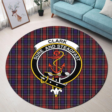 Clark Red Tartan Round Rug with Family Crest