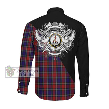 Clark Red Tartan Long Sleeve Button Shirt with Family Crest and Military Logo Style