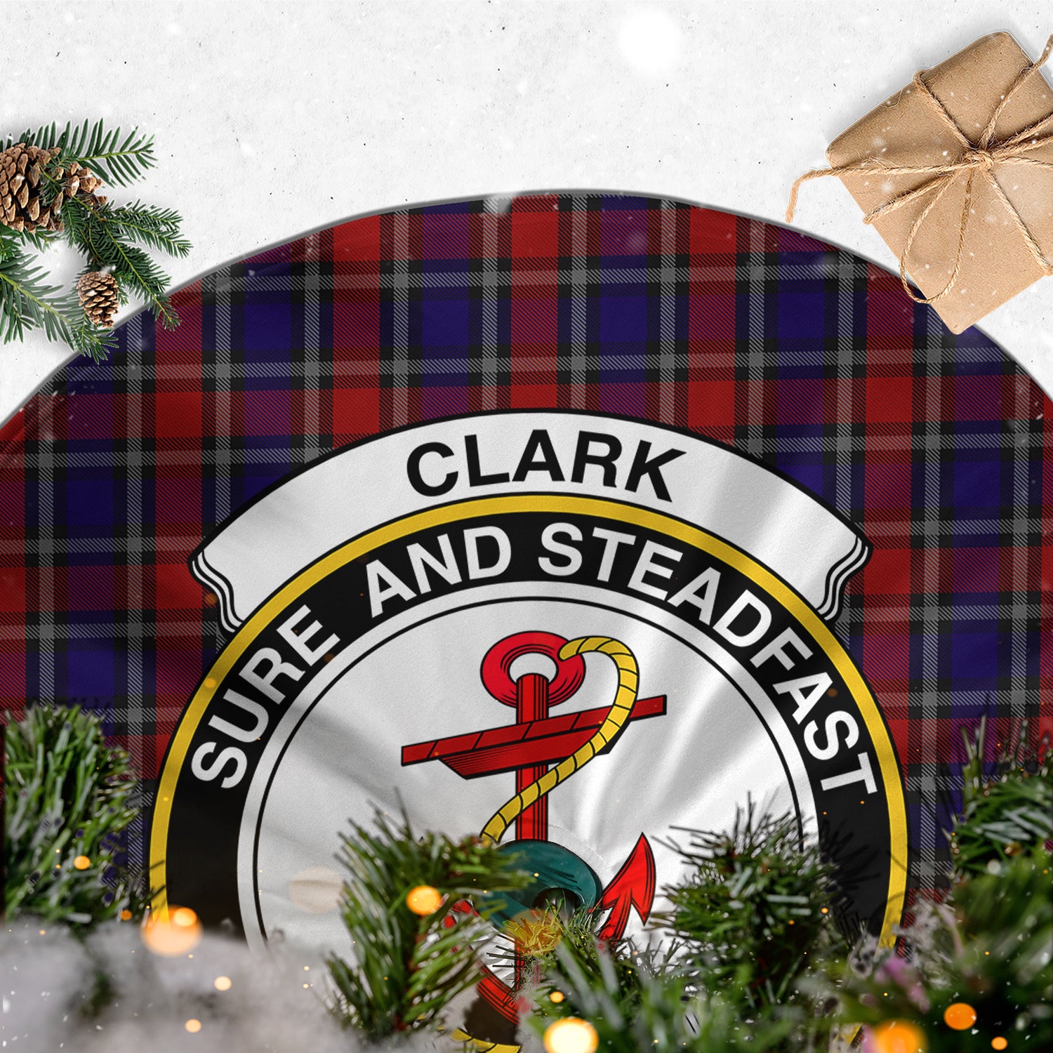 Clark Red Tartan Christmas Tree Skirt with Family Crest - Tartanvibesclothing