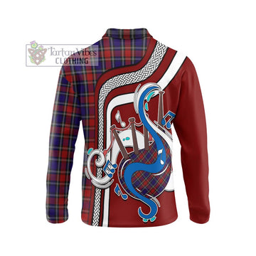 Clark Red Tartan Long Sleeve Polo Shirt with Epic Bagpipe Style