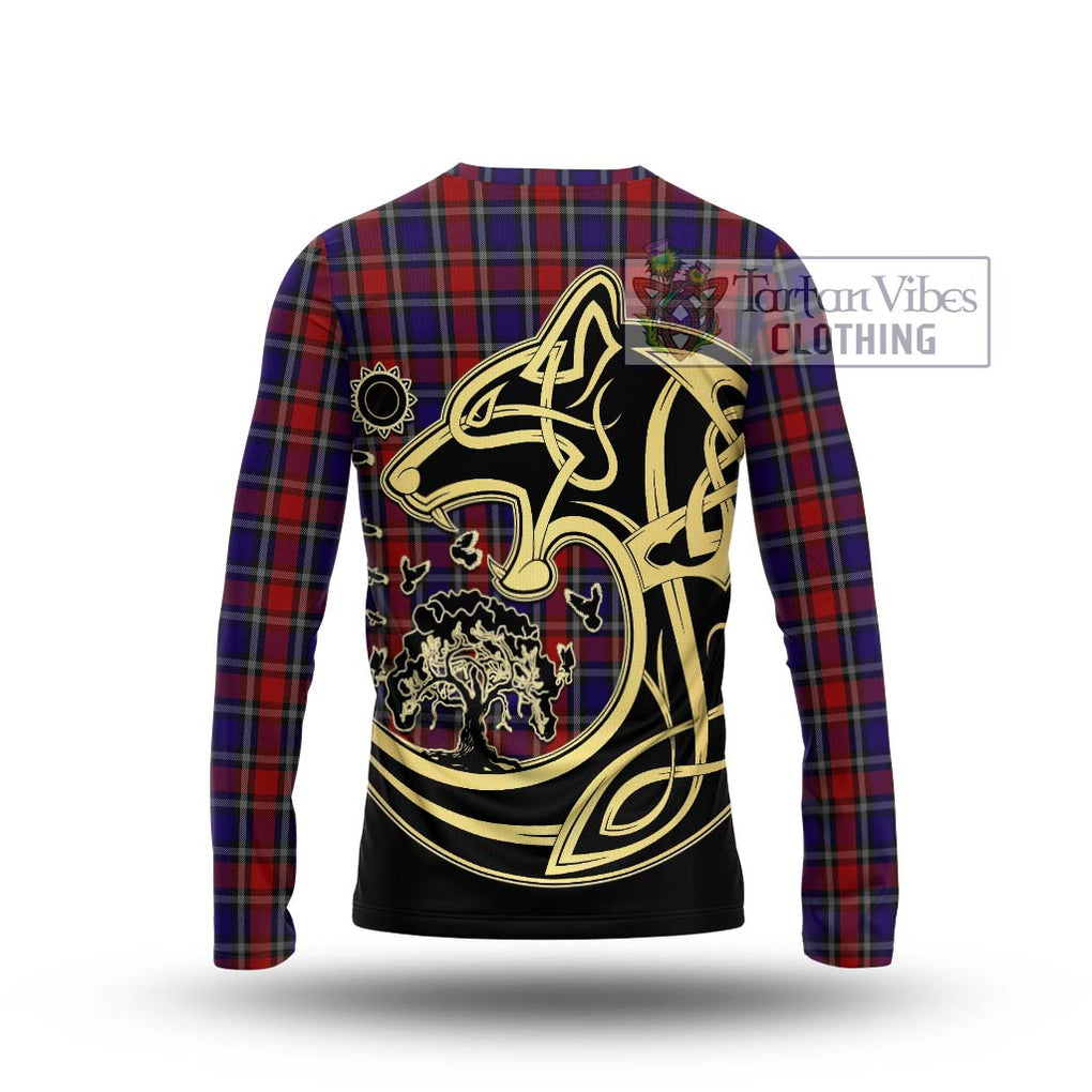 Clark Red Tartan Long Sleeve T-Shirt with Family Crest Celtic Wolf Style - Tartan Vibes Clothing