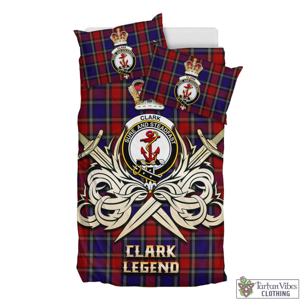 Tartan Vibes Clothing Clark Red Tartan Bedding Set with Clan Crest and the Golden Sword of Courageous Legacy