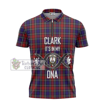 Clark Red Tartan Zipper Polo Shirt with Family Crest DNA In Me Style