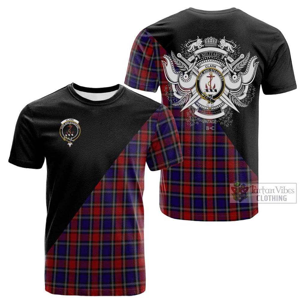 Tartan Vibes Clothing Clark Red Tartan Cotton T-shirt with Family Crest and Military Logo Style