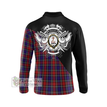 Clark Red Tartan Long Sleeve Polo Shirt with Family Crest and Military Logo Style