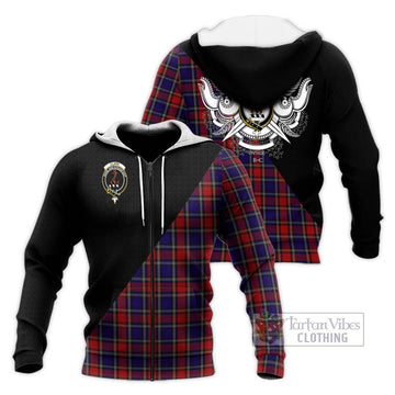 Clark Red Tartan Knitted Hoodie with Family Crest and Military Logo Style