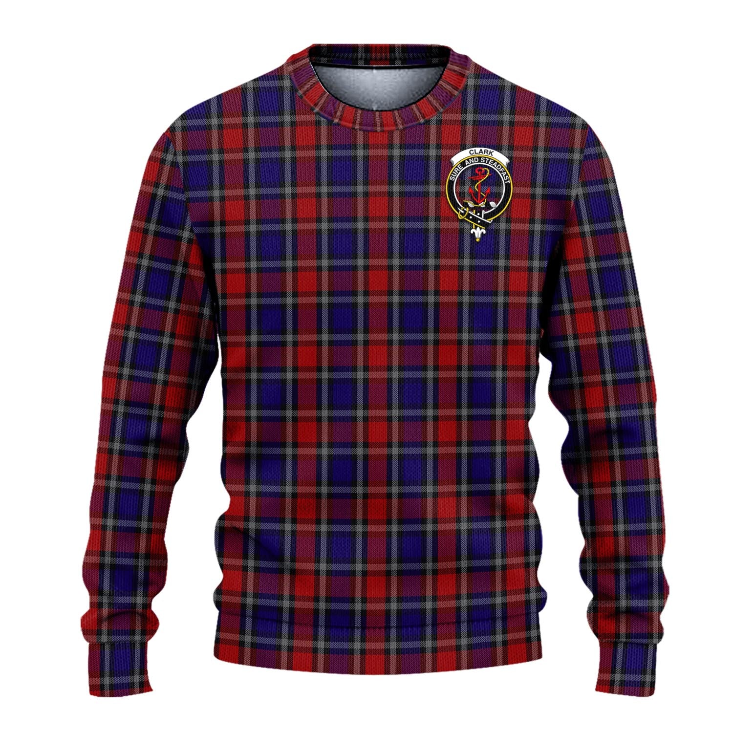 Clark Red Tartan Knitted Sweater with Family Crest - Tartanvibesclothing