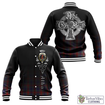 Clark Red Tartan Baseball Jacket Featuring Alba Gu Brath Family Crest Celtic Inspired