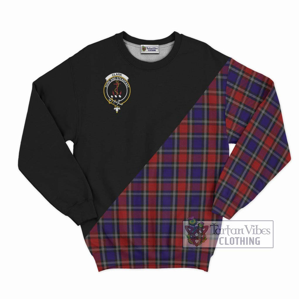 Clark Red Tartan Sweatshirt with Family Crest and Military Logo Style - Tartanvibesclothing Shop