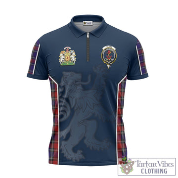 Clark Red Tartan Zipper Polo Shirt with Family Crest and Lion Rampant Vibes Sport Style