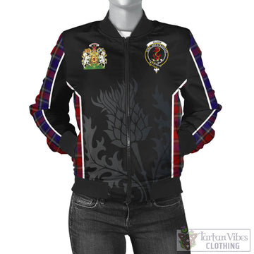 Clark Red Tartan Bomber Jacket with Family Crest and Scottish Thistle Vibes Sport Style