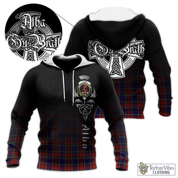 Clark Red Tartan Knitted Hoodie Featuring Alba Gu Brath Family Crest Celtic Inspired