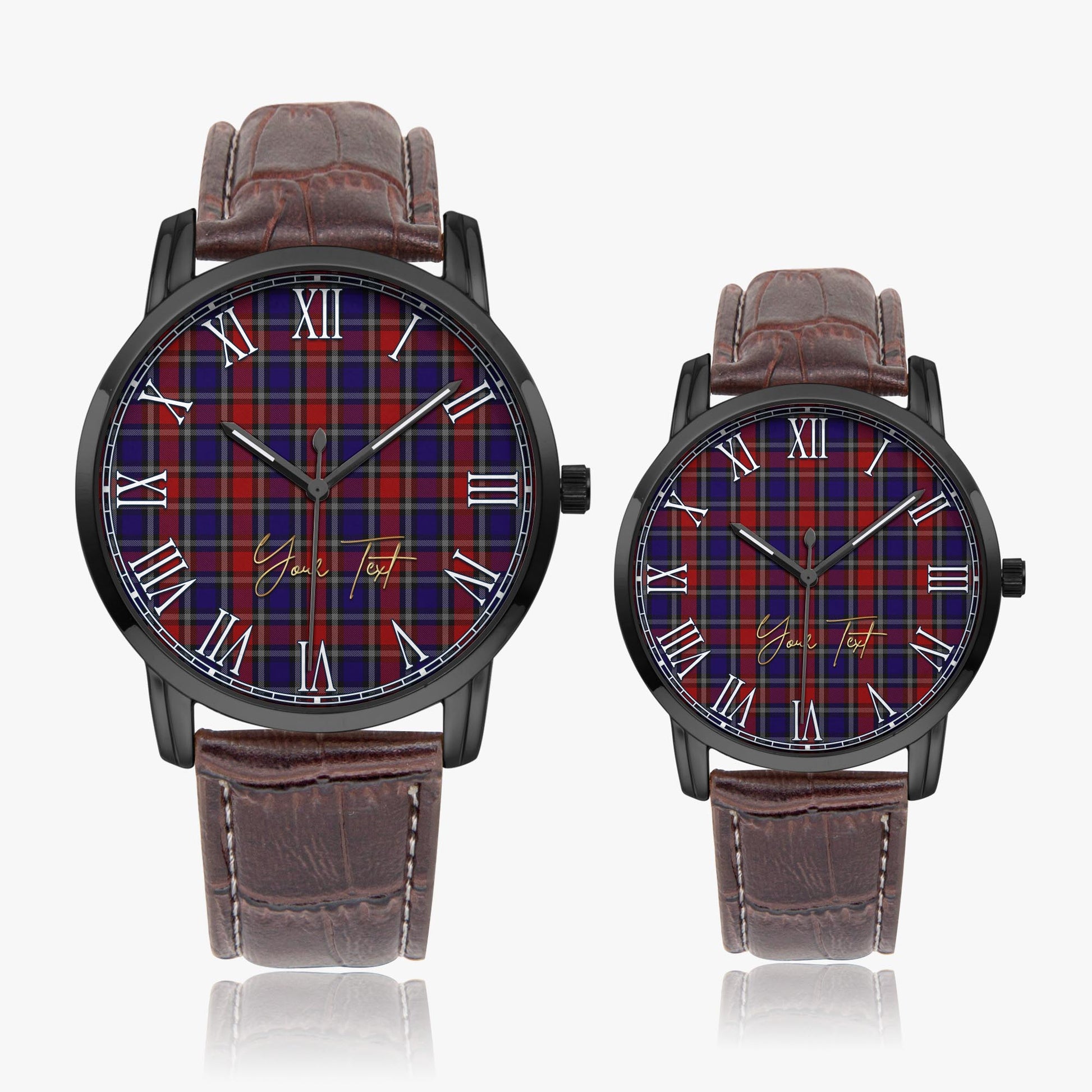 Clark Red Tartan Personalized Your Text Leather Trap Quartz Watch Wide Type Black Case With Brown Leather Strap - Tartanvibesclothing