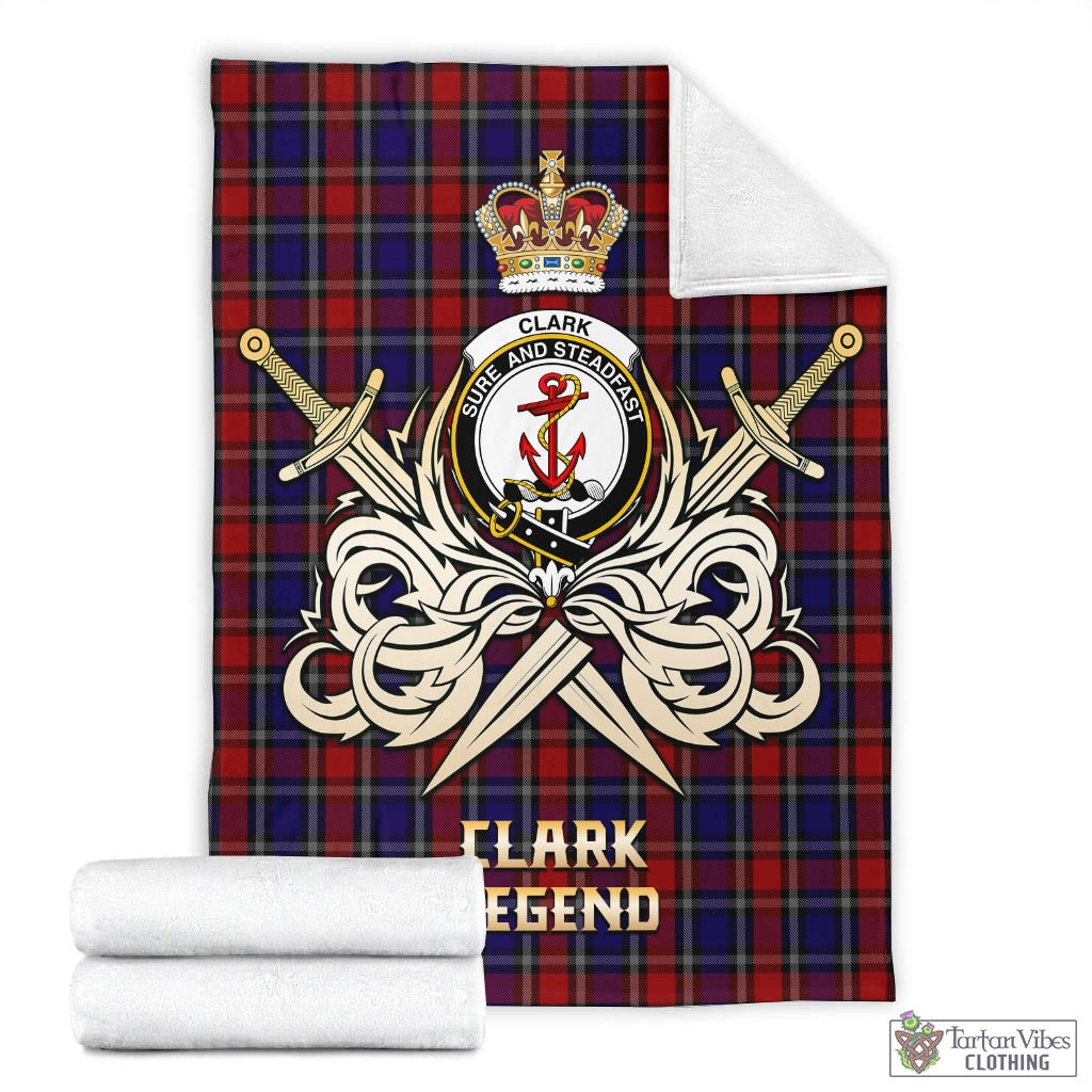 Tartan Vibes Clothing Clark Red Tartan Blanket with Clan Crest and the Golden Sword of Courageous Legacy