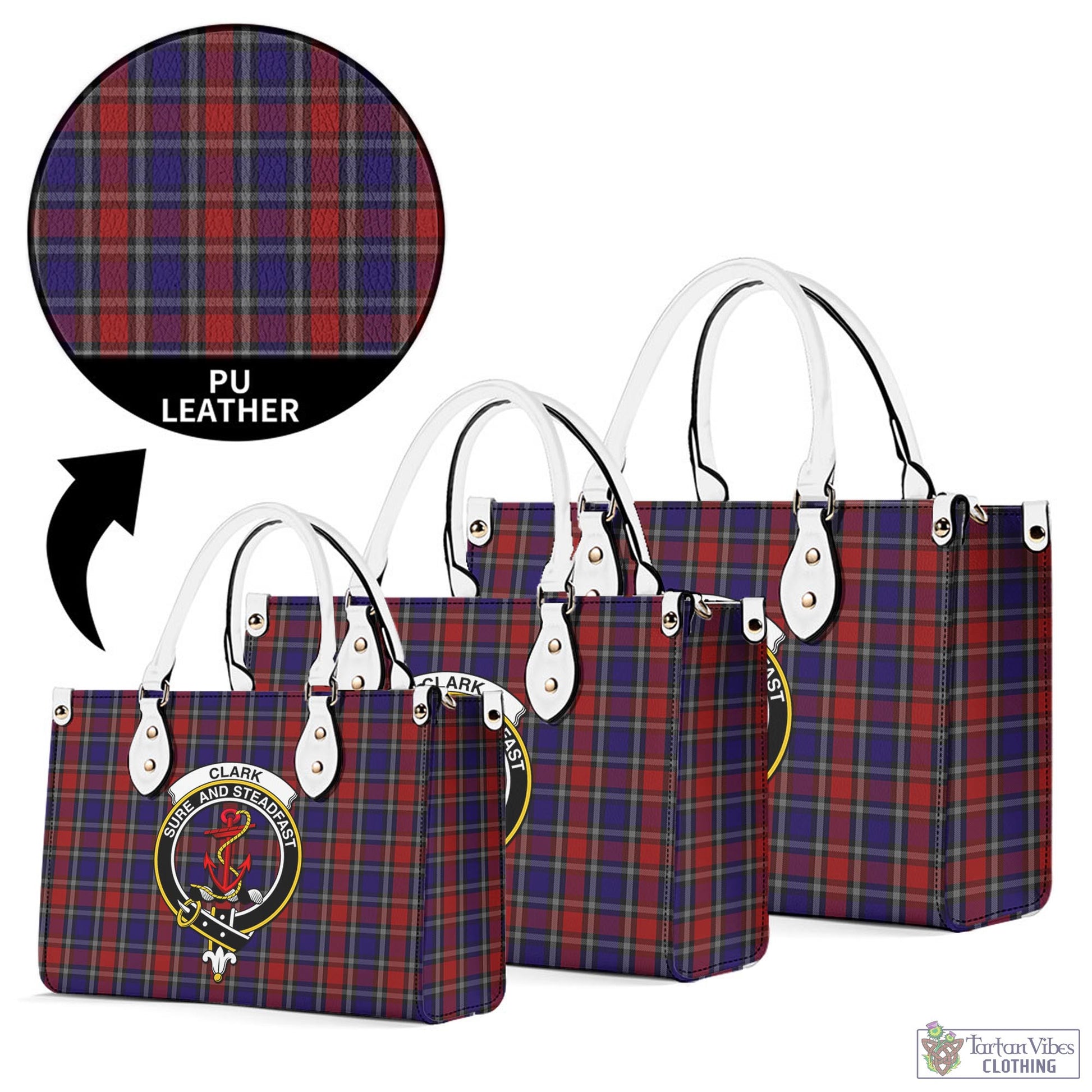 Tartan Vibes Clothing Clark Red Tartan Luxury Leather Handbags with Family Crest