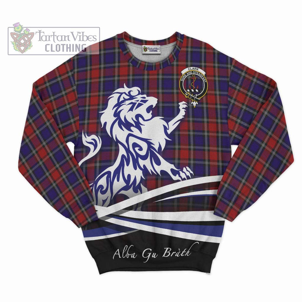 Clark Red Tartan Sweatshirt with Alba Gu Brath Regal Lion Emblem - Tartanvibesclothing Shop