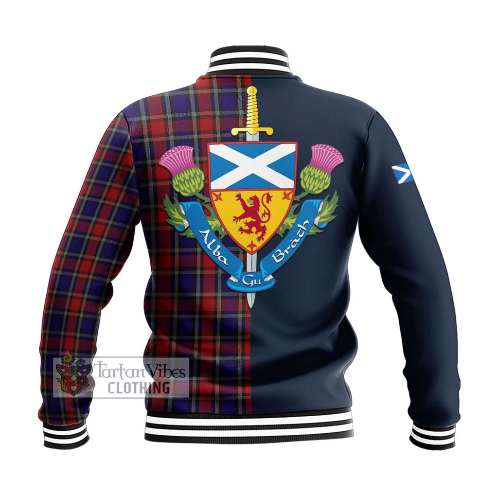 Tartan Vibes Clothing Clark Red Tartan Baseball Jacket with Scottish Lion Royal Arm Half Style