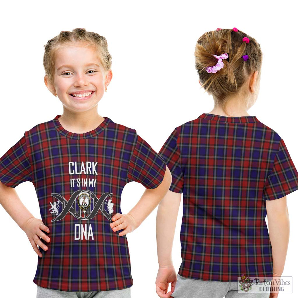 Clark Red Tartan Kid T-Shirt with Family Crest DNA In Me Style - Tartanvibesclothing Shop