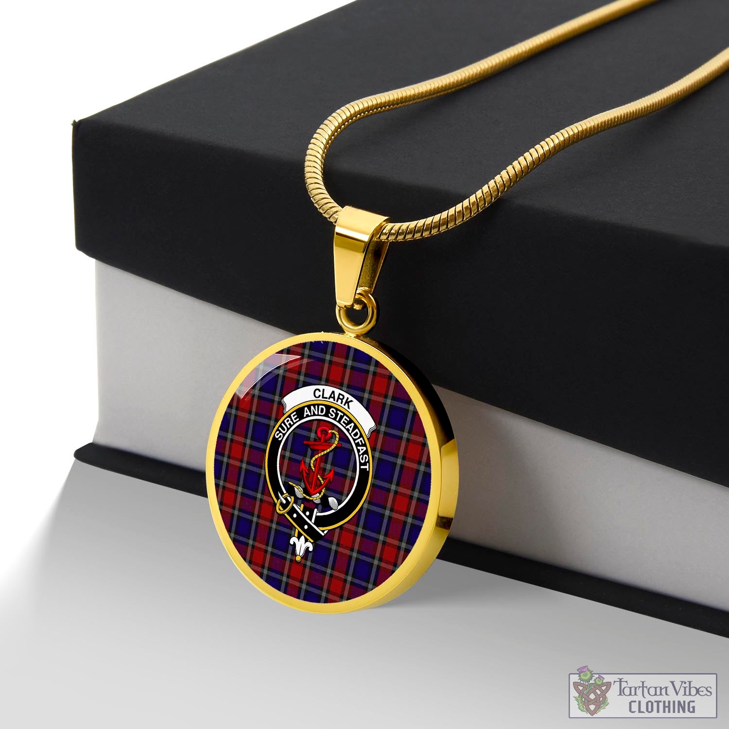 Tartan Vibes Clothing Clark Red Tartan Circle Necklace with Family Crest