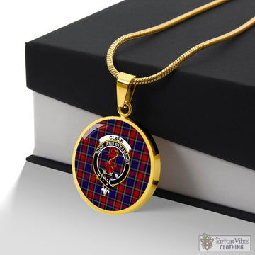 Clark Red Tartan Circle Necklace with Family Crest