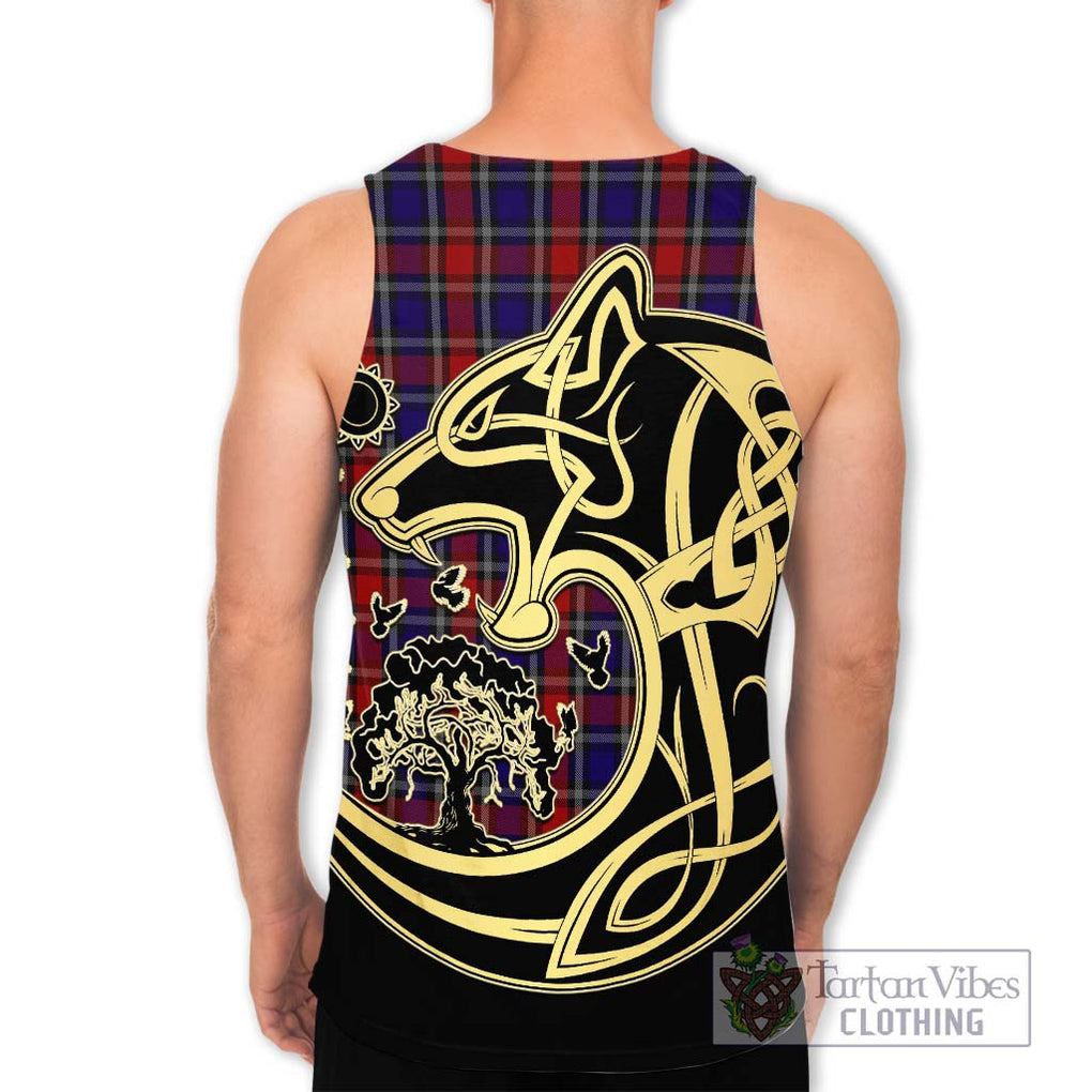 Clark Red Tartan Men's Tank Top with Family Crest Celtic Wolf Style - Tartan Vibes Clothing