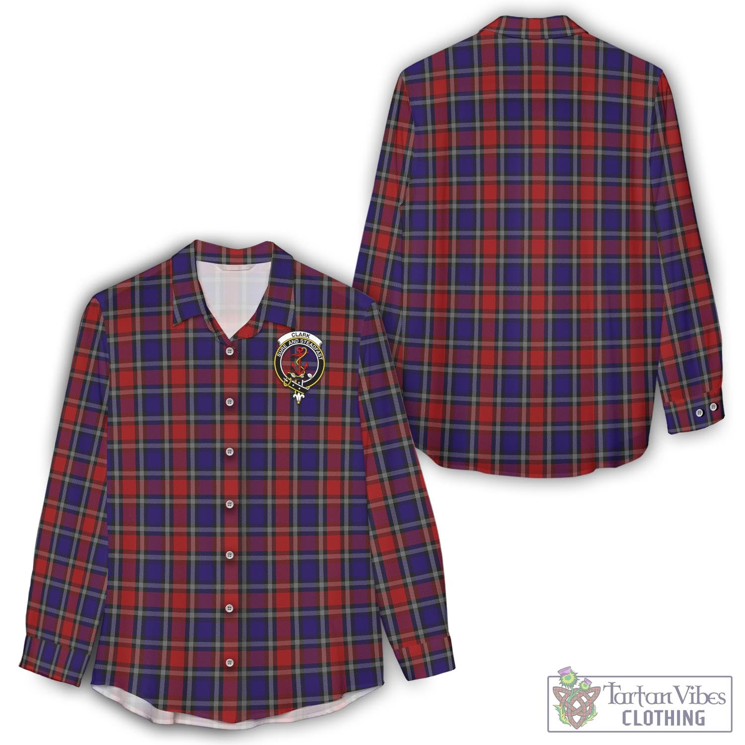 Tartan Vibes Clothing Clark Red Tartan Womens Casual Shirt with Family Crest