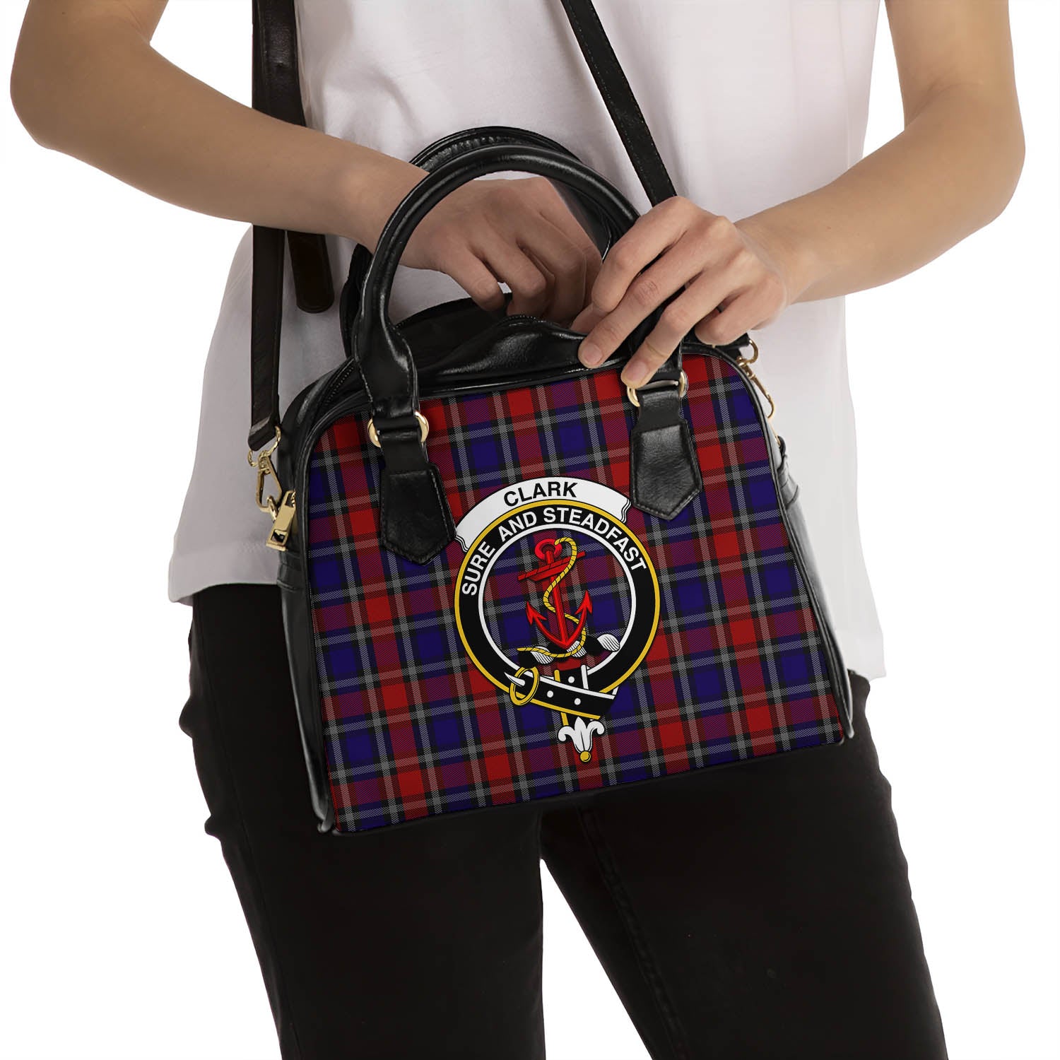 Clark Red Tartan Shoulder Handbags with Family Crest - Tartanvibesclothing