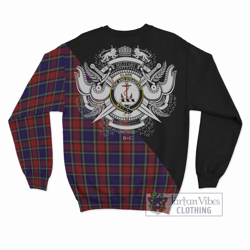 Clark Red Tartan Sweatshirt with Family Crest and Military Logo Style - Tartanvibesclothing Shop